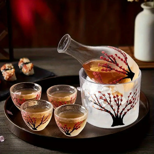 Hand Painted Sakura Sake Cup Set